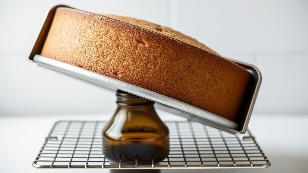 Moule à cheminée retourné sur une bouteille pendant le refroidissement du gâteau